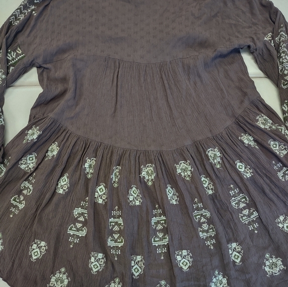 Free People Top Women’s Medium Arianna Tunic Bark Brown Embroidered Boho Flowy - Picture 9 of 11